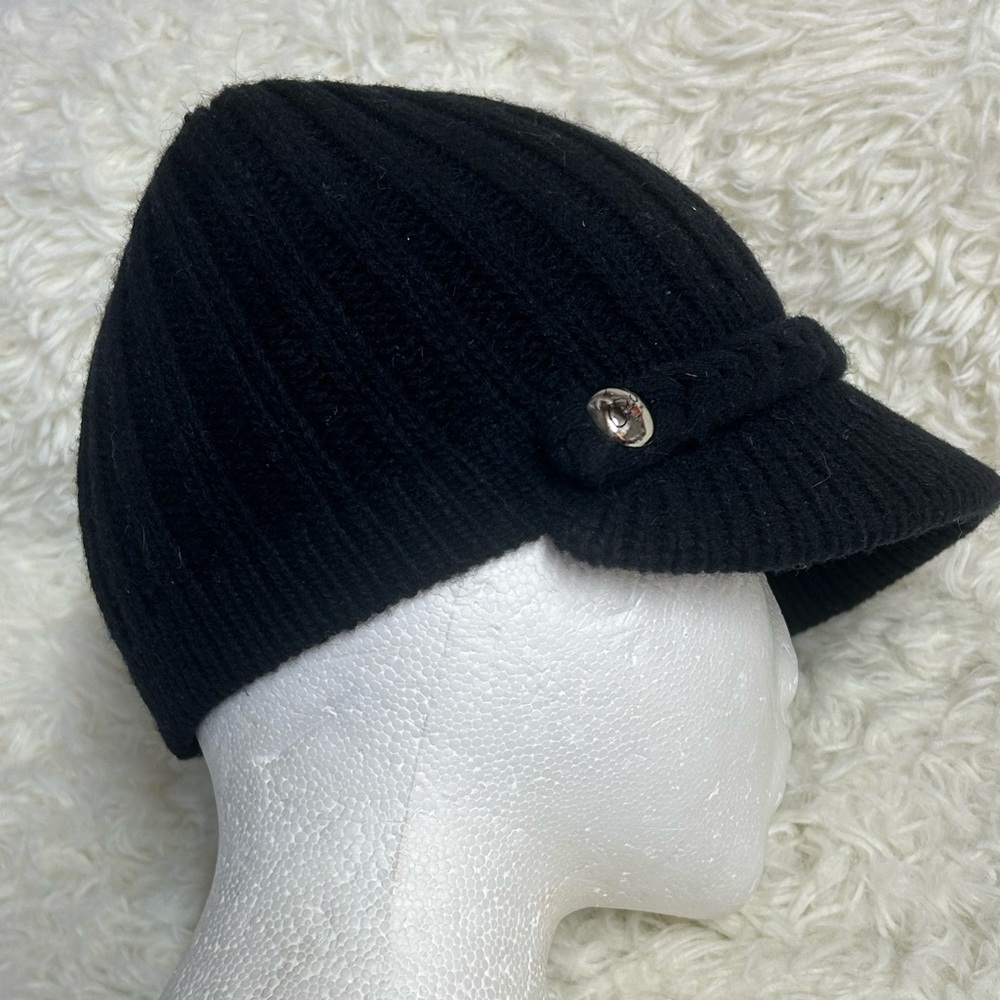 Coach Black Wool Knit Cap with Silver Button - Picture 4 of 8